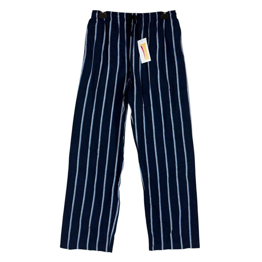 Pennant Pajama Pants Mens Medium Blue Stripe Flannel Drawstring Sleepwear Lounge